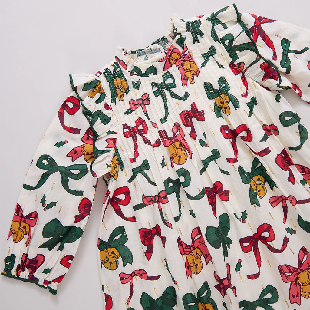 Pink Chicken Baby Girls Jaipur Dress in Christmas Bows and Bells