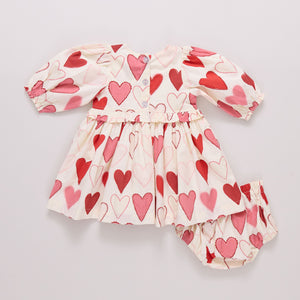 Pink Chicken Baby Renee Dress Set in Gradient Hearts