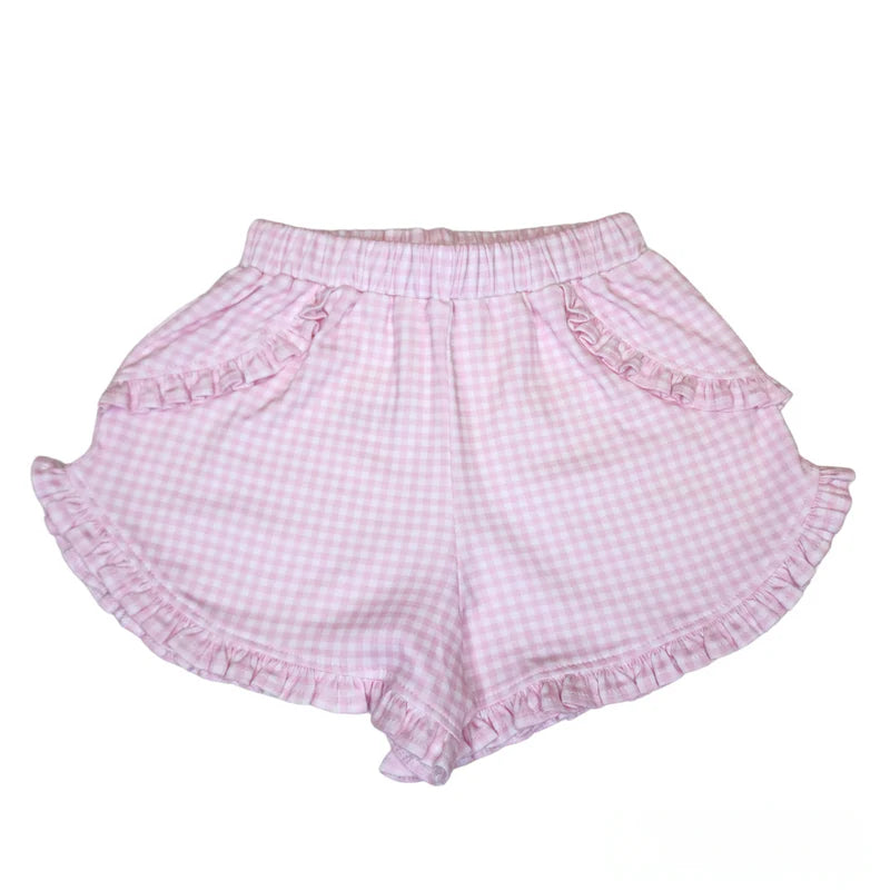 James & Lottie Kinley Ruffle Shorts in Light Pink Gingham