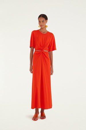 Farm Rio Artsy Short Sleeve Midi Dress in Red
