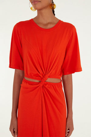Farm Rio Artsy Short Sleeve Midi Dress in Red