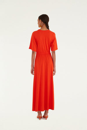Farm Rio Artsy Short Sleeve Midi Dress in Red