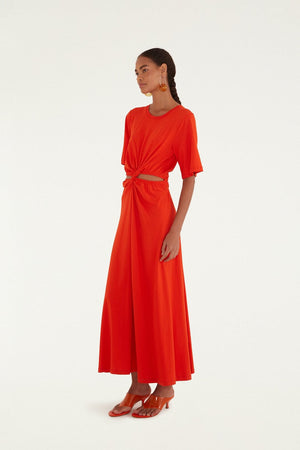 Farm Rio Artsy Short Sleeve Midi Dress in Red