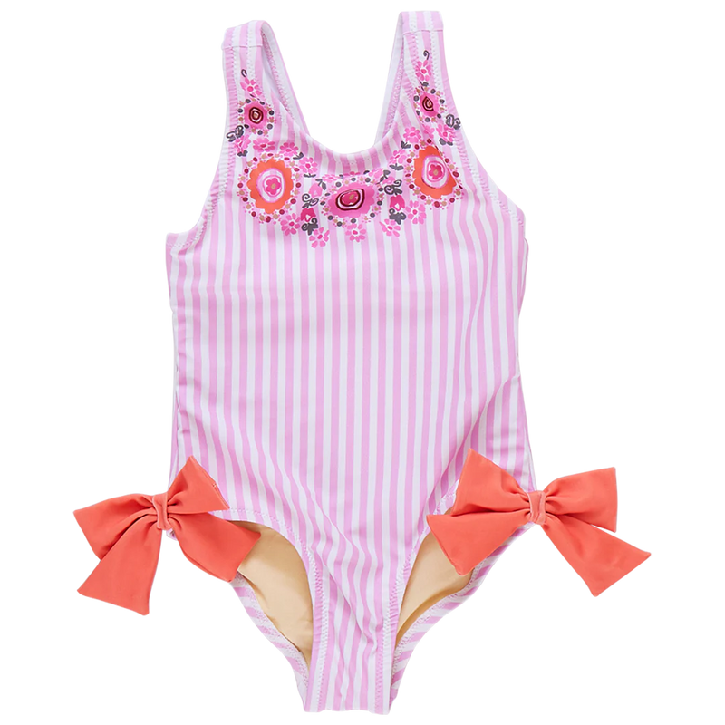 Pink Chicken Sutton Swimsuit in Pink Faux Embroidery Stripe