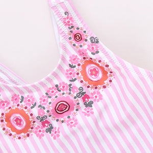 Pink Chicken Sutton Swimsuit in Pink Faux Embroidery Stripe