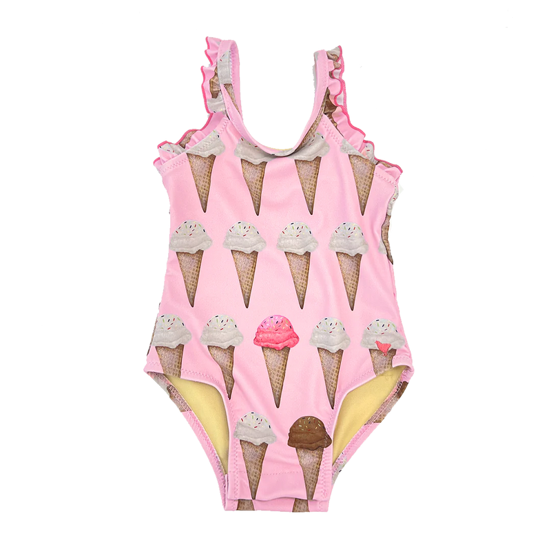 Pink Chicken Claire Swimsuit in Neapolitan Ice Cream Cones