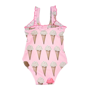 Pink Chicken Claire Swimsuit in Neapolitan Ice Cream Cones