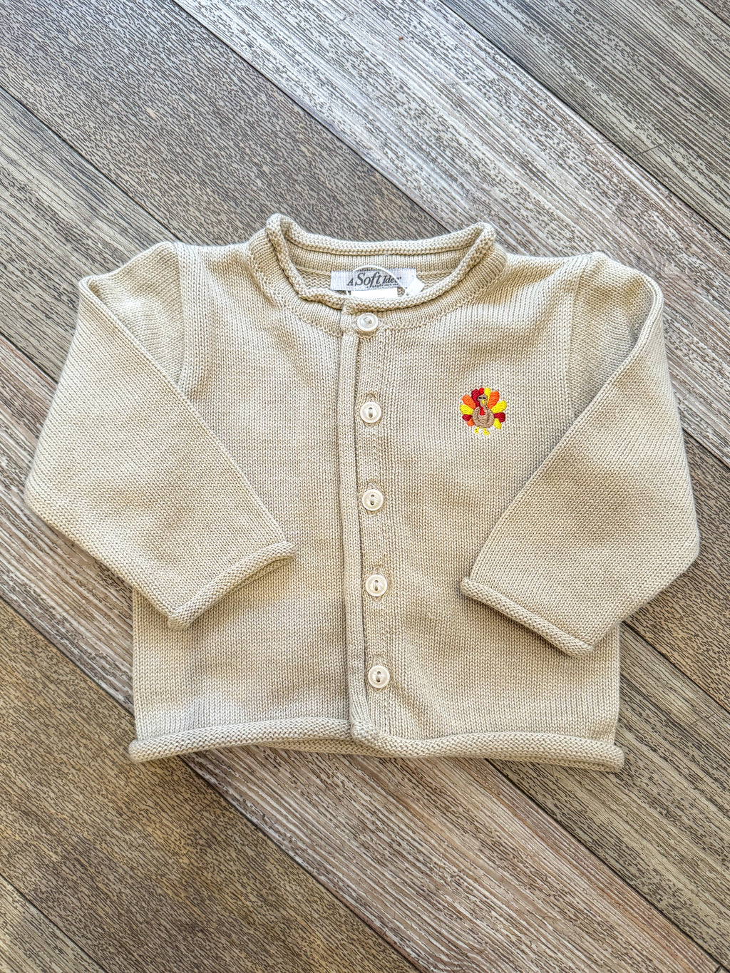 A Soft Idea Little Turkey Baby Cardigan in Oatmeal