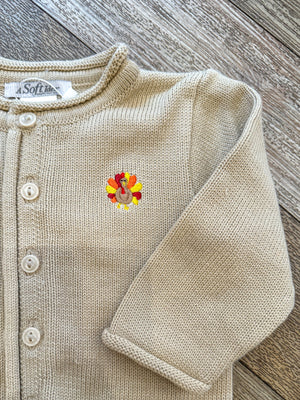 A Soft Idea Little Turkey Baby Cardigan in Oatmeal