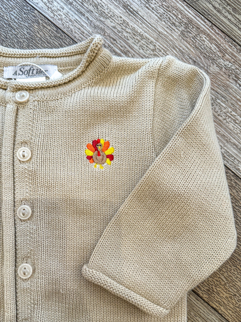 A Soft Idea Little Turkey Baby Cardigan in Oatmeal