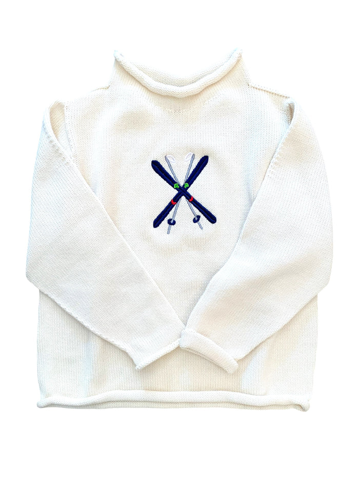 A Soft Idea Roll Neck Sweater in Cream with Skis
