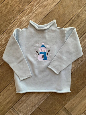 A Soft Idea Roll Neck Sweater in Light Blue with Snowman