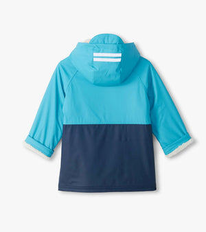 Hatley Sherpa Lined Rain Jacket in Blue Colorblock