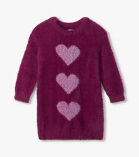 Hatley Drop Shoulder Sweater Dress in Raspberry Hearts