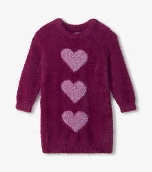 Hatley Drop Shoulder Sweater Dress in Raspberry Hearts