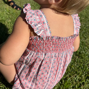 Minnow Smocked Bubble Romper in Floral Tile