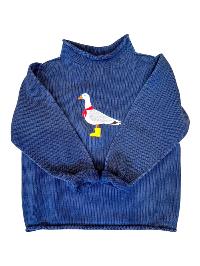 A Soft Idea New England Seagull Roll Neck Sweater in Navy