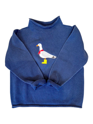 A Soft Idea New England Seagull Roll Neck Sweater in Navy
