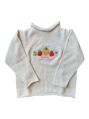 A Soft Idea Pumpkin Patch Bow Roll Neck Sweater in Natural