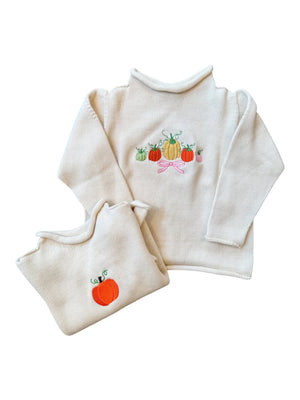 A Soft Idea Pumpkin Patch Bow Roll Neck Sweater in Natural