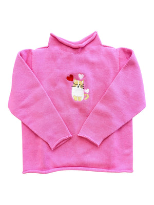 A Soft Idea Cupid Cat Roll Neck Sweater in Hot Pink