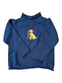 A Soft Idea Roll Neck Sweater in Navy with Dog with Holiday Lights