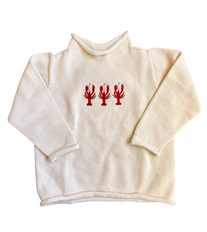 A Soft Idea Roll Neck Sweater in Cream with Lobster Trio