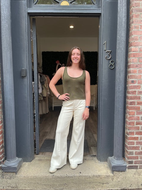 Elan Highwaist Vegan Leather Pant in Cream