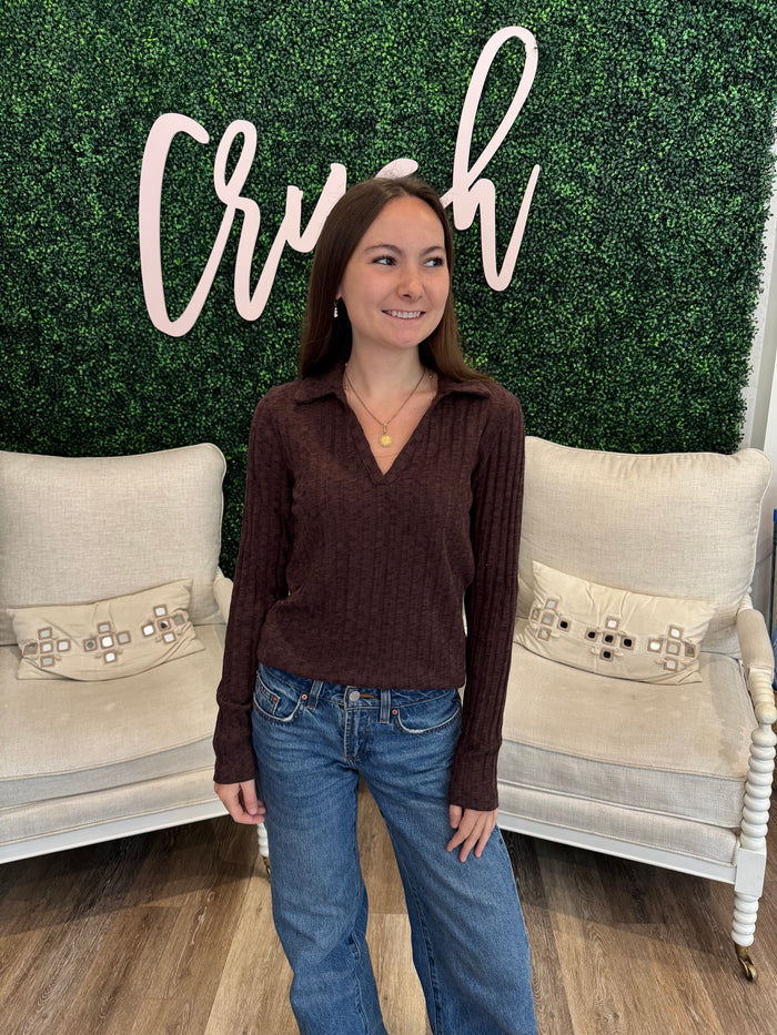 Michael Stars Liyah Collared Top in Molasses