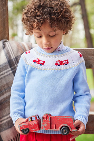 Little English Fair Isle Sweater in Fire Trucks