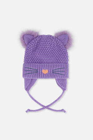 Deux Par Deux Baby Knit Hat with Ears in Violet