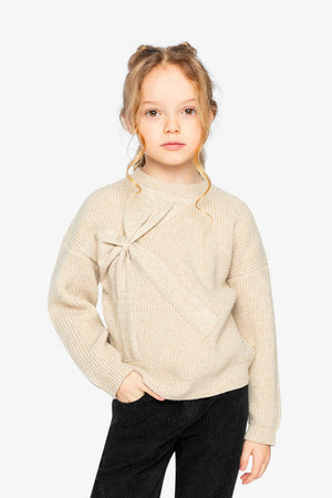 Deux Par Deux Bow Sweater in Off White
