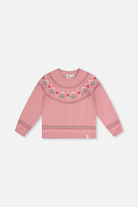 Deux Par Deux Sweater in Pink Jacquard Flower