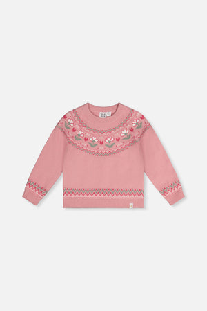Deux Par Deux Sweater in Pink Jacquard Flower