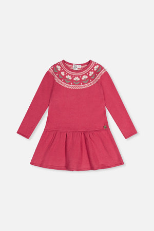 Deux Par Deux Sweater Dress in Raspberry Jacquard Flower