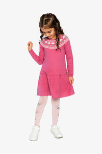 Deux Par Deux Sweater Dress in Raspberry Jacquard Flower