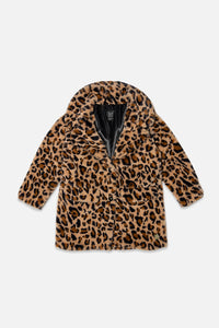 Deux Par Deux Faux Fur Long Coat in Leopard