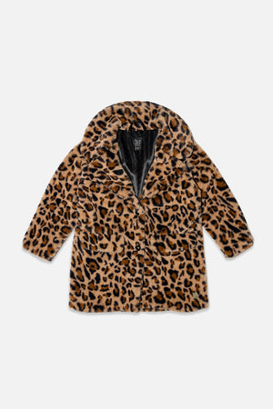 Deux Par Deux Faux Fur Long Coat in Leopard