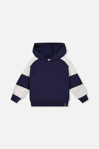 Deux Par Deux Hooded Color Block Fleece in Blue
