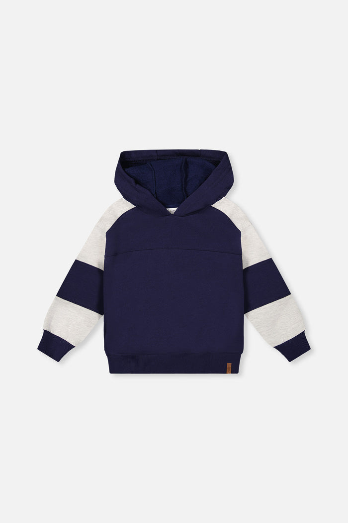 Deux Par Deux Hooded Color Block Fleece in Blue