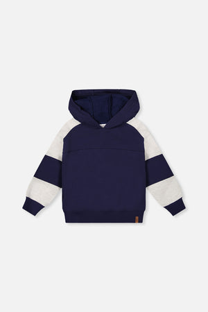 Deux Par Deux Hooded Color Block Fleece in Blue