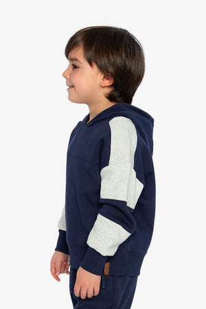 Deux Par Deux Hooded Color Block Fleece in Blue