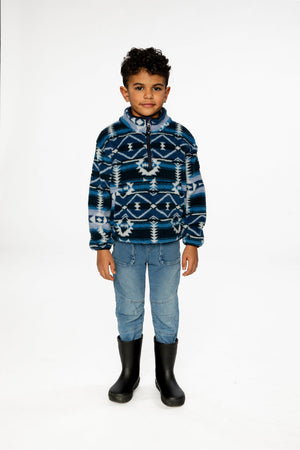 Deux Par Deux Plush Jacket in Aztec Blue