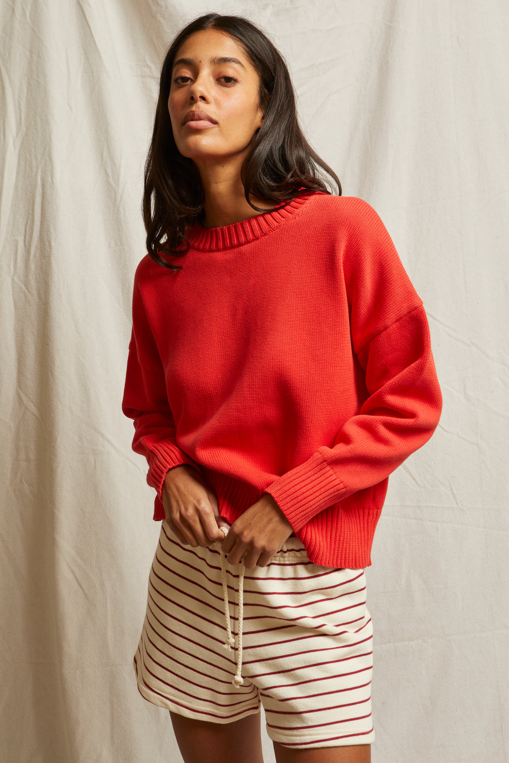perfectwhitetee Janet Cotton Sweater in Poppy Red