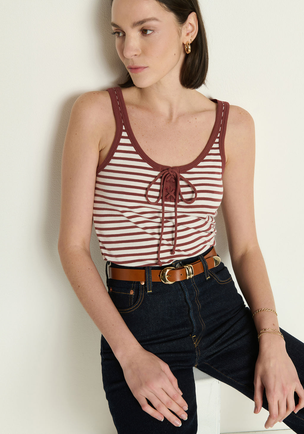 Nation Jil Lace Up Tank in Sable