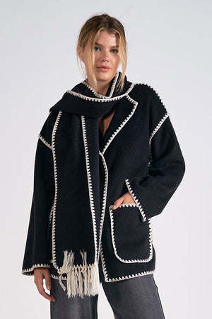 Elan Whipstitch Scarf Jacket in Black