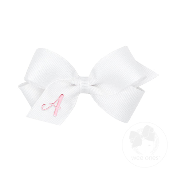 Wee Ones Mini Monogram Bow in White / Pink