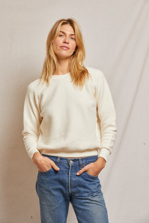 perfectwhitetee Ziggy Inside Out Shrunken Crew in Bright Ivory
