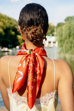 Jessie Zhao New York 25" Double Sided Silk Scarf Festival Flora