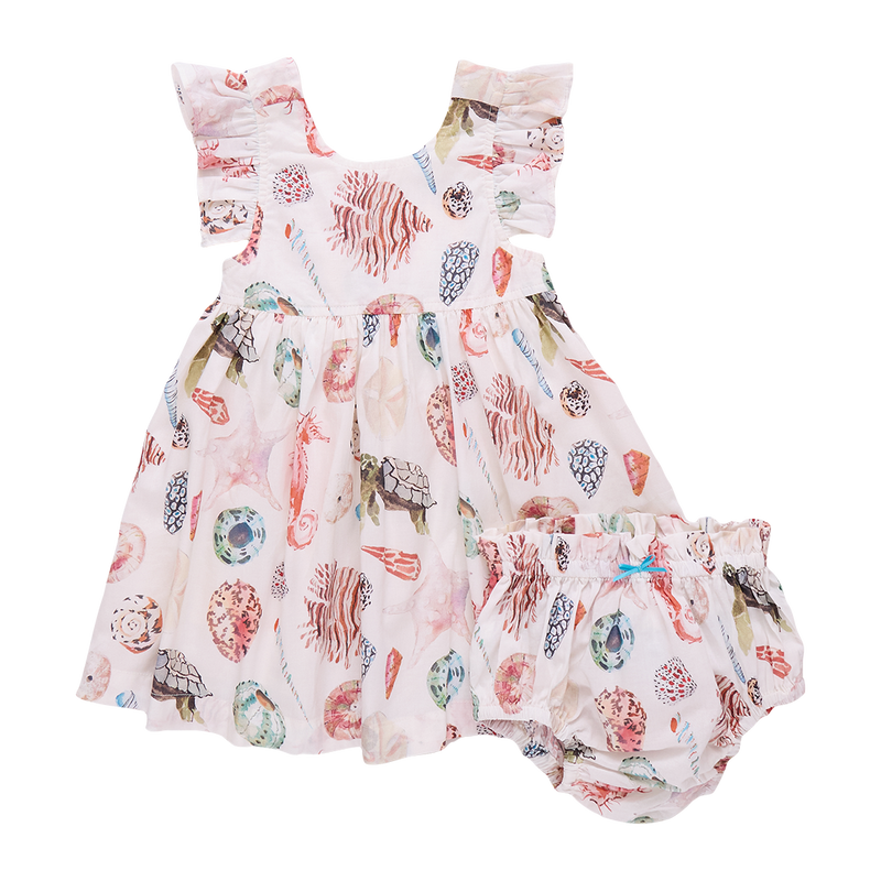 Pink Chicken Baby Liv Dress Set in Watercolor Shells